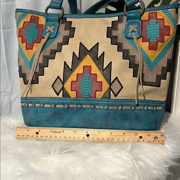 Montana West Concealed Carry Turquoise and Red Aztec Tote - Picture 5 of 6